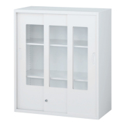 枠付ガラス3枚引戸書庫/上置用/内筒交換錠/RW45-310SG/幅900×奥行450×高さ1050/ホワイト/クウォールRWシリーズ/61271