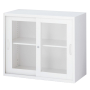 枠付ガラス引戸書庫/上下兼用/内筒交換錠/RW5-07SG/幅900×奥行500×高さ750/ホワイト/クウォールRWシリーズ/62562