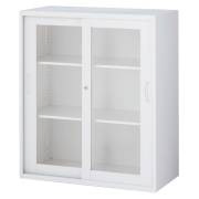 枠付ガラス引戸書庫/上下兼用/内筒交換錠/RW45-10SG/幅900×奥行450×高さ1050/ホワイト/クウォールRWシリーズ/58914