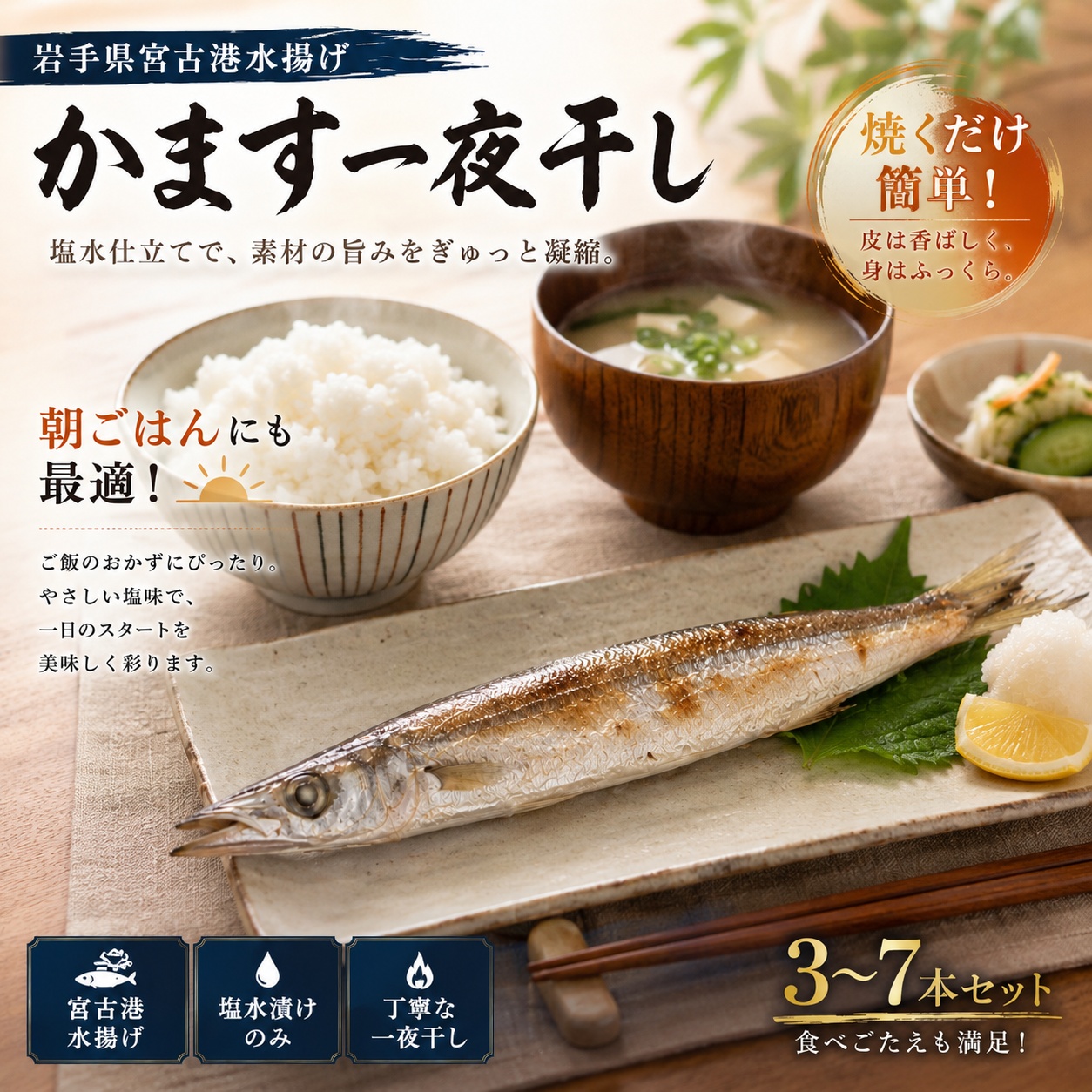 かます一夜干し 3～7本｜岩手県宮古港水揚げ・焼くだけ簡単！ふっくら香ばしい塩仕立て