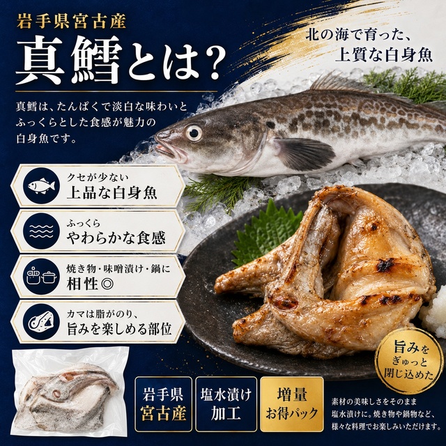 【岩手県宮古産】真鱈カマ 塩水漬け 増量お得パック｜焼き物・鍋・味噌漬けにおすすめ 冷凍