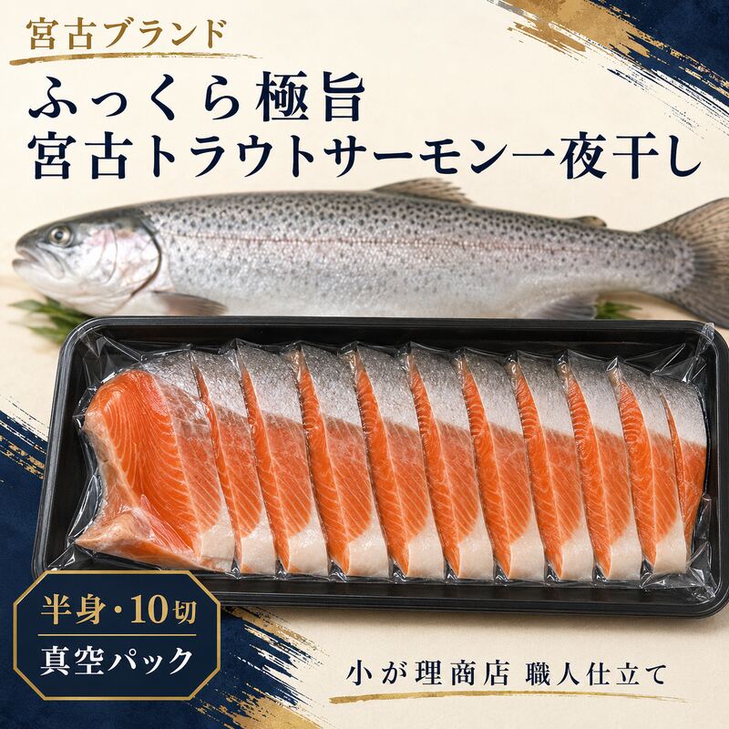 【宮古ブランド】ふっくら極旨 宮古トラウトサーモン一夜干し（半身10切真空パック）