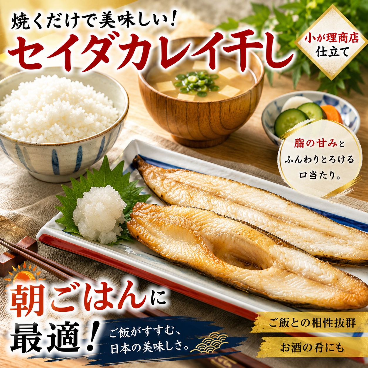 セイダカレイ干し 3切｜小が理商店仕立て・脂の甘みとふんわりとろける味わい