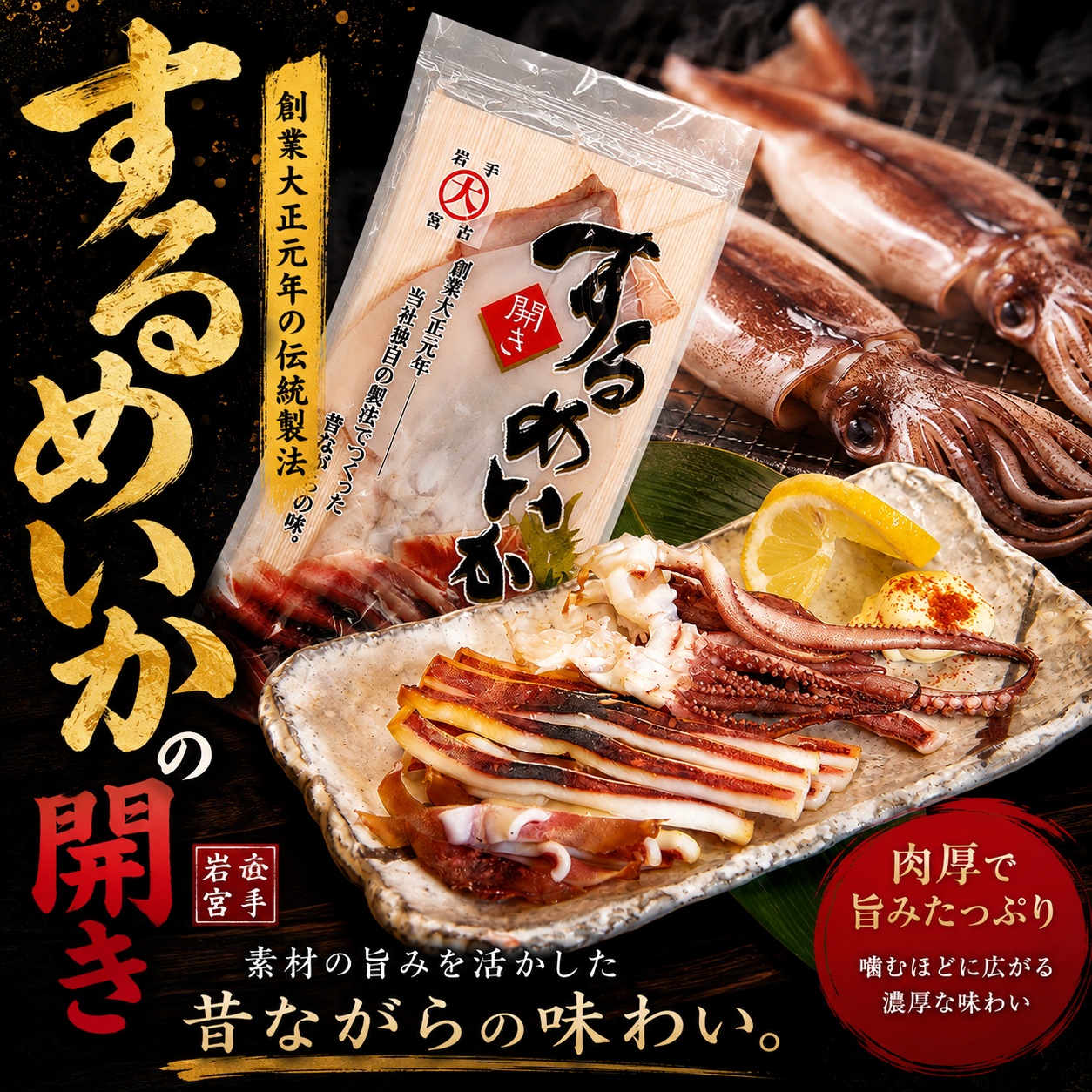 三陸産 するめいか開き 2枚入り｜肉厚でやわらかい小が理商店の看板商品
