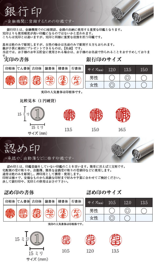 15ミリ】チタン 印鑑/はんこ/判子/ハンコ/名前/チタン印鑑/銀行印/実印