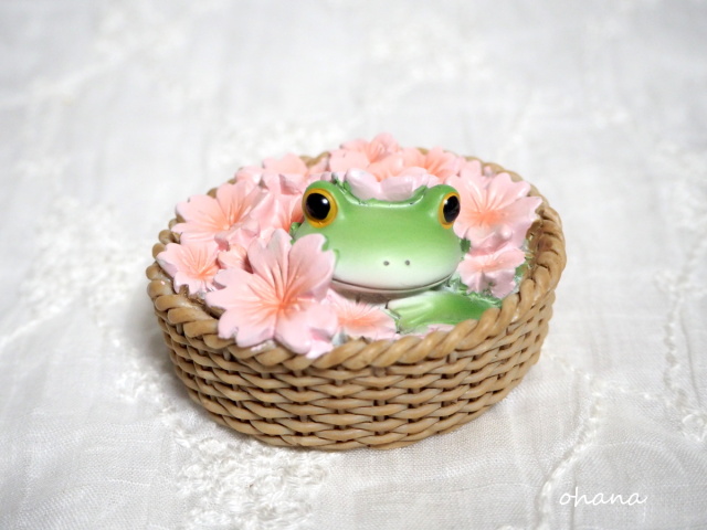 桜からひょっこりするカエル
