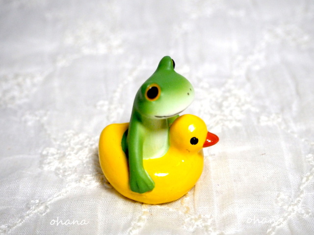 アヒル浮き輪とカエル
