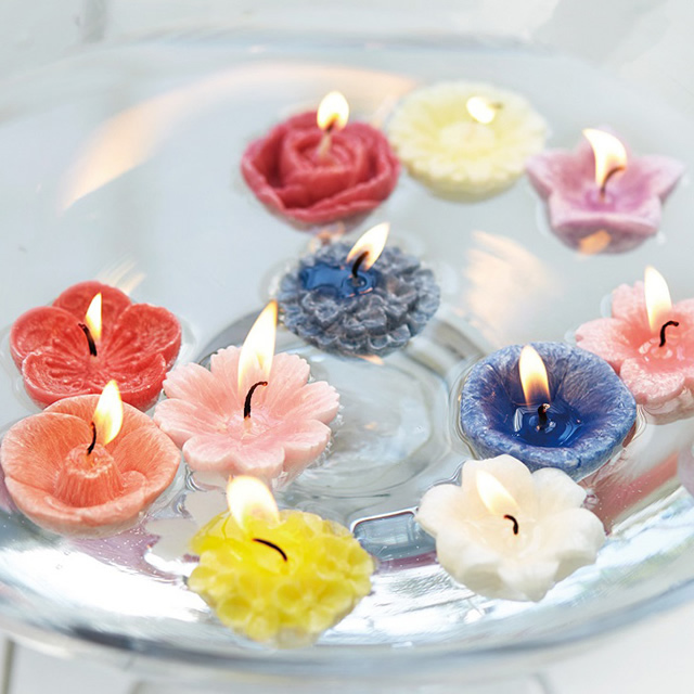 OB-0201　【お盆飾り】花づくしセット ガラス製燈台付