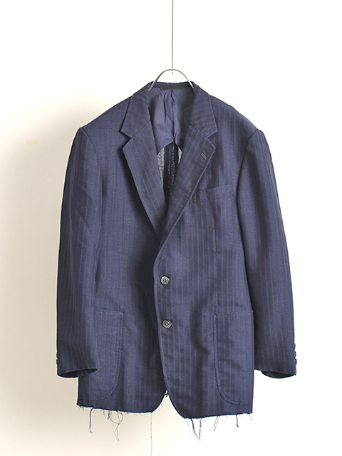 日本ダメージ加工ネイビーストライプテーラードJKT TOKYU