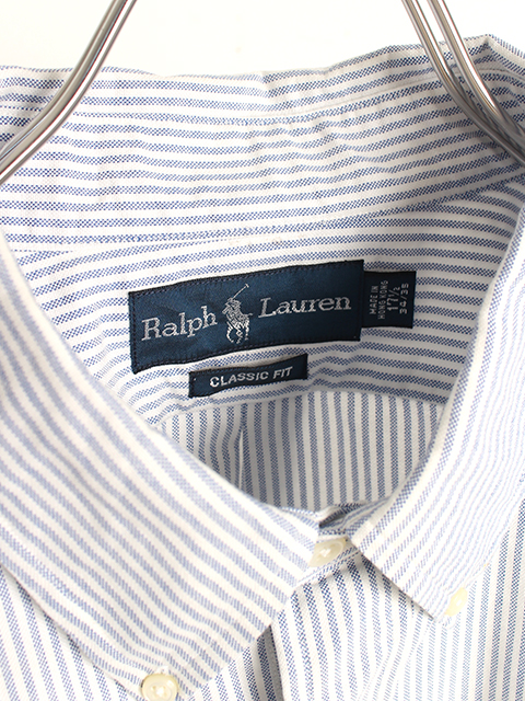 ラルフローレンボタンダウンシャツ青白ストライプUSED