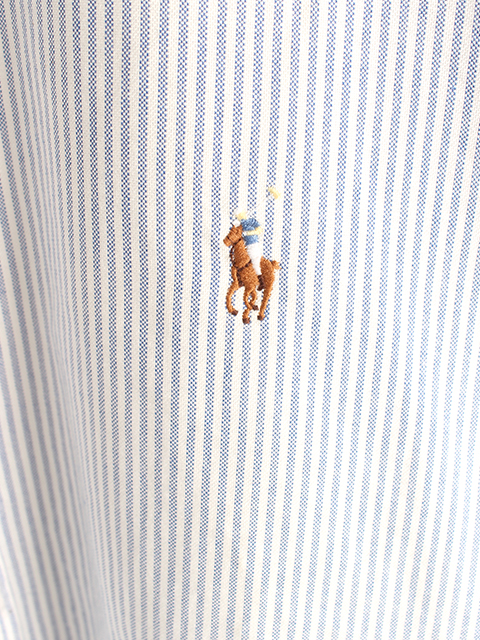 ラルフローレンボタンダウンシャツ青白ストライプUSED