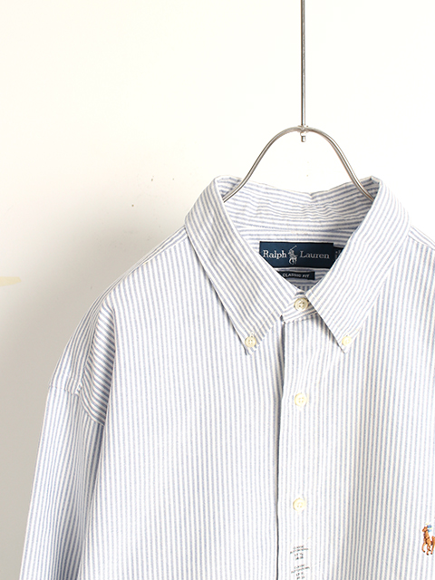 ラルフローレンボタンダウンシャツ青白ストライプUSED
