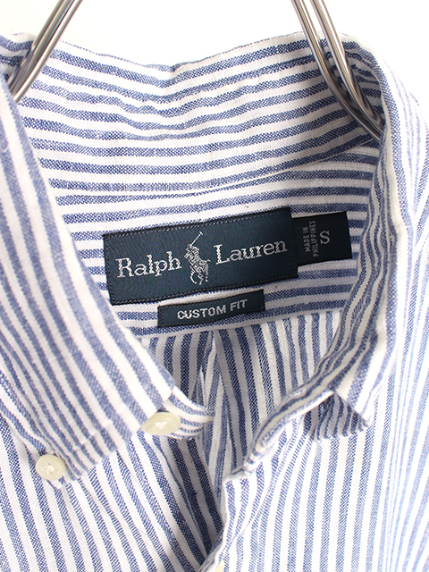 ラルフローレンリネンシャツBDブルーストライプUSED