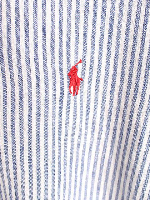 ラルフローレンリネンシャツBDブルーストライプUSED