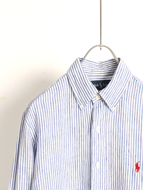 ラルフローレンリネンシャツBDブルーストライプUSED