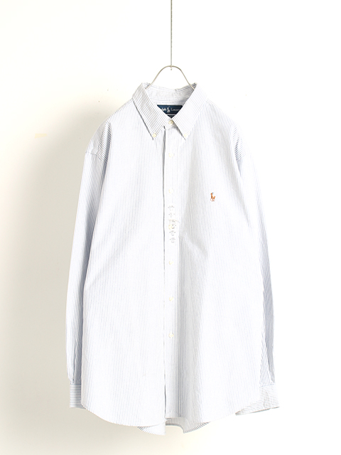 ラルフローレンボタンダウンシャツ青白ストライプUSED
