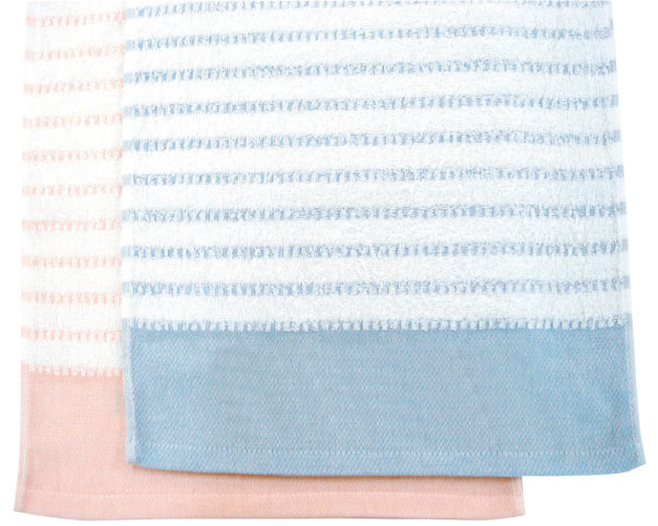 さわやかなボーダーでワンランク上の高級感！（ベトナム製）220匁ライラックラインタオル　ポり袋入り1ダース（12枚）