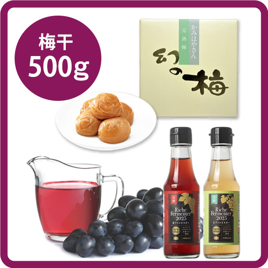 【送料込み】ワインビネガーギフトセット＜2＞お好きな梅干500g［梅干：幻の梅（はちみつ梅）/うまい梅 /味小町 /庭園梅しそ漬け /しそ漬小梅干 /恋梅 ］ <発送日：毎週金曜日>