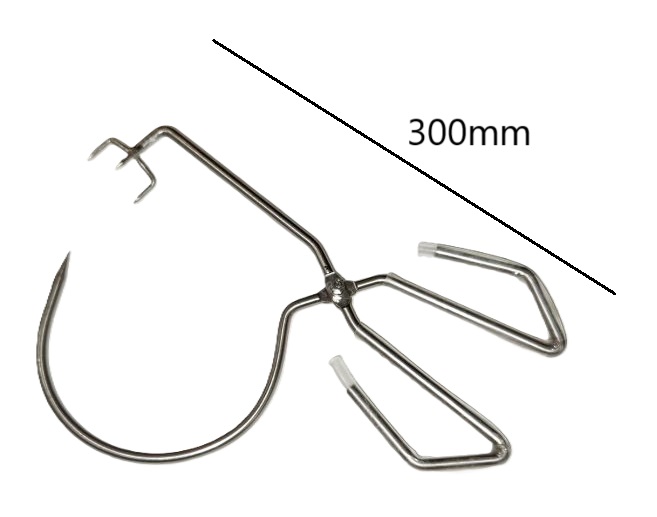 釉掛ばさみ（最大長：300ｍｍ　幅：15mｍ（閉じた状態）鉄製　三本爪　陶芸用