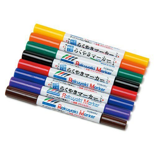 らくやきマーカー 8色  (オーブン用)　 ペン先が筆ペン　細ペンのツインマーカー　陶芸用　楽焼き