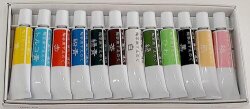 陶芸用 下絵の具 12色セット 焼成温度800℃～1300℃ チューブ 各17g 無鉛 黄 トルコ青 赤 紺青 緑青 茶 白 緑 ひわ 黒 肌 桃 絵の具