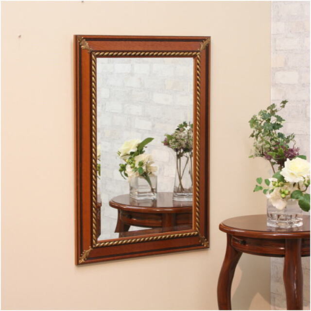 イタリア直輸入 アンティークブラウン仕上げ 74cm×54cm ウォールミラー  