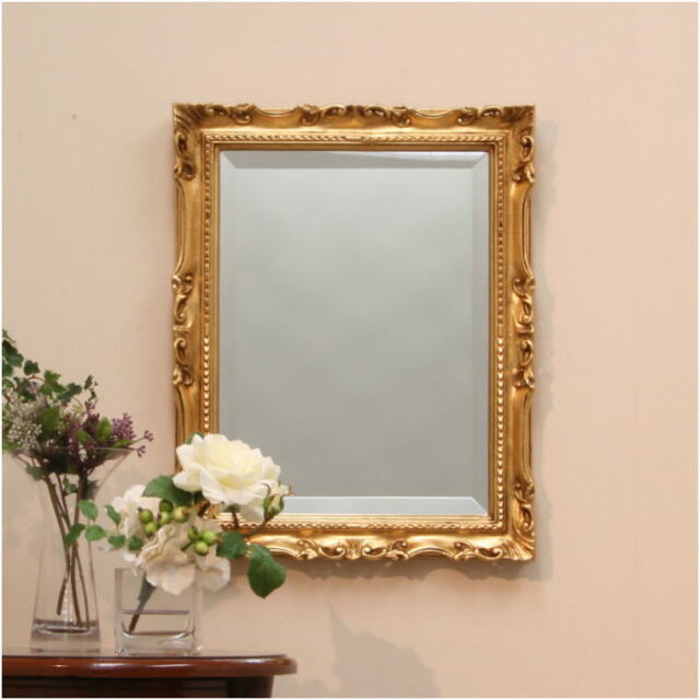 イタリア直輸入 ロココ調アンティークゴールド仕上げウォールミラー  