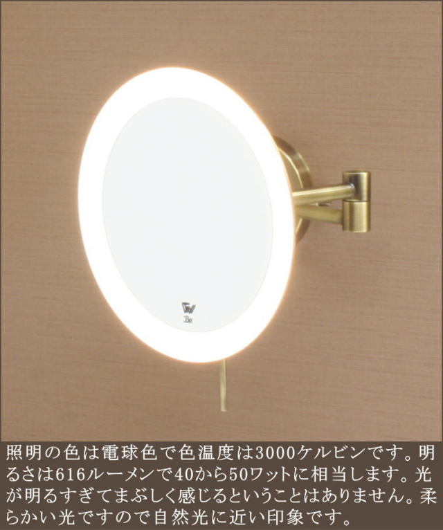 LED照明電球色仕様 3倍率拡大鏡アームミラー アンティーク仕上げ 高級