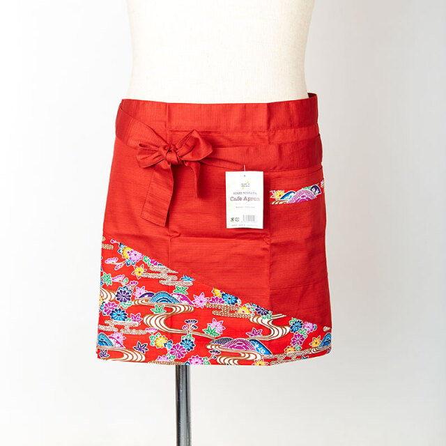 染紅型前掛けエプロン（赤＋ポイント柄）