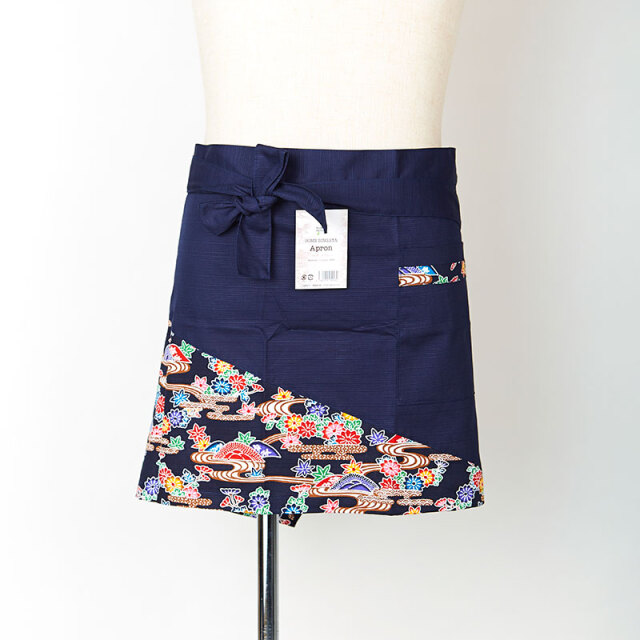 染紅型前掛けエプロン（紺＋ポイント柄）