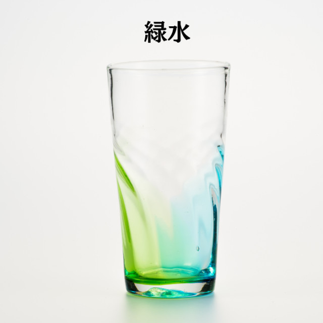 琉球ガラス村　清一工房　シーサイドロンググラス　緑水　4573487350310