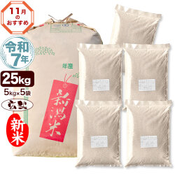 新米 令和7年産 新潟産 こしいぶき 25kg(5kg×5袋) 玄米【11月のおすすめ銘柄】