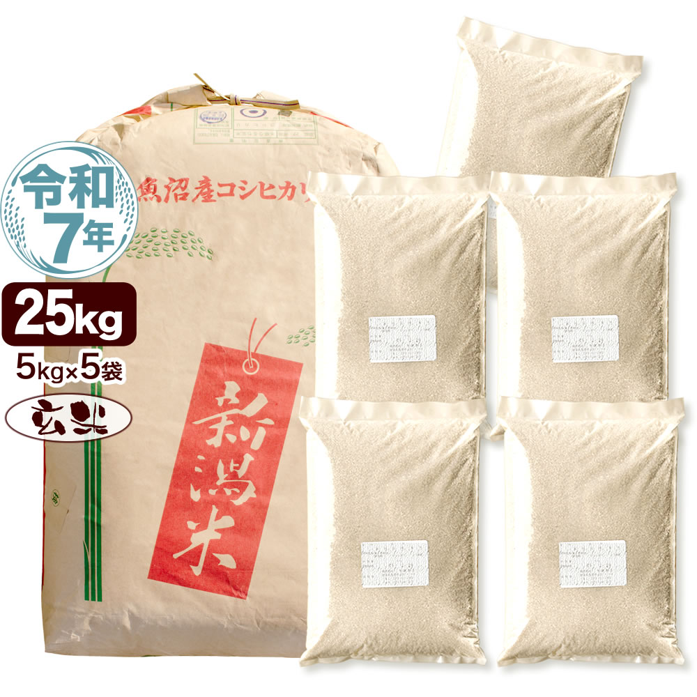 令和7年産 新潟県 南魚沼産 コシヒカリ 25kg(5kg×5袋) 玄米