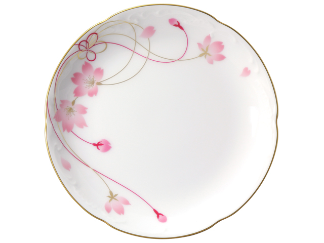 彩磁桜花文平皿 五枚組 (未使用 新品同様) 直営店限定＞桜シリーズ第3回「初御代桜」 15cm銘々皿5枚揃