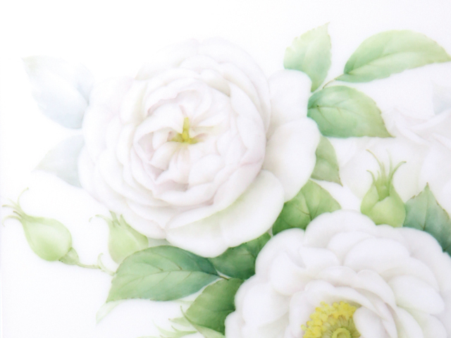 ホワイトバラ額 秋桜と薔薇 水彩画 ホワイト額入り 秋桜と薔薇 水彩画