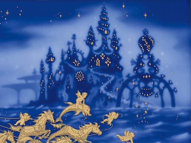 大倉陶園陶額シンデレラエクスプレス額装レリーフ瑠璃金彩