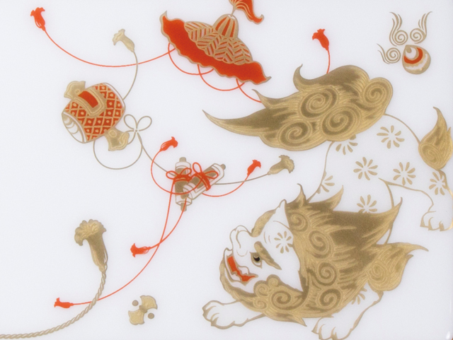 陶額 「唐獅子と宝づくし」