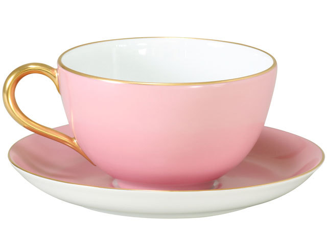 直営店限定＞色蒔き（ピンク） カフェオレカップ＆ソーサー
