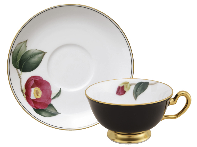 手描き】碗皿暦 2月「黒侘助」 カップ＆ソーサー【100周年記念作品】