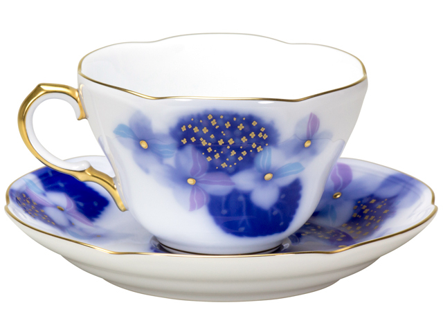 大倉陶園　あじさい　花瓶 碗皿暦 6月「紫陽花雨情」 カップ＆ソーサー【100周年記念作品】