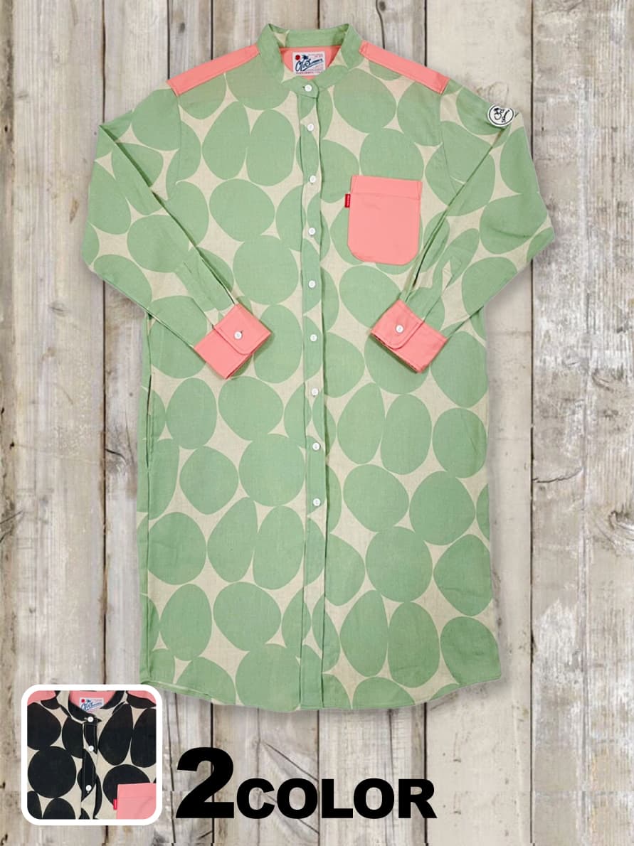 シャツワンピース（ドット切り替え）