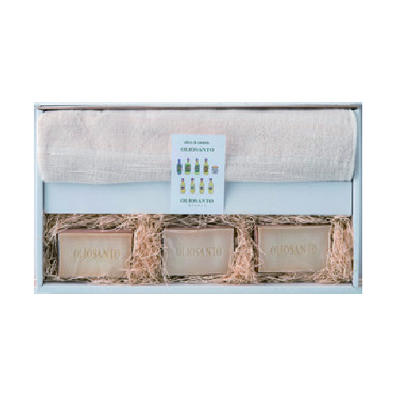 オーガニックリネンコットン ヘリンボンガーゼバスタオルと石鹸セット