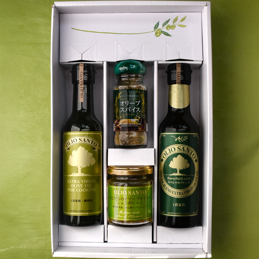 スペシャルブレンドエクストラヴァージンオリーブオイル 200ml／エクストラヴァージンオリーブオイル・フォークッキング 200ml／おときちのオリーブオイルなしょうがじゃこ／オリーブスパイス