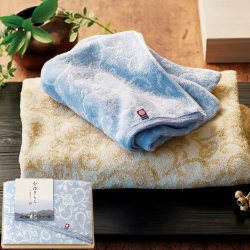 【メール便対応】今治きらら 日本製 愛媛今治 木箱入フェイスタオル ブルー (53016)