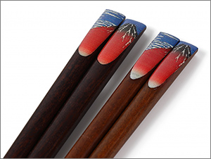 高級御塗箸 凱風快晴（赤富士）-桐箱箸置つき