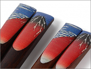 高級御塗箸 凱風快晴（赤富士）-桐箱箸置つき