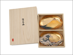 箔名画ガラストレー赤富士・神奈川沖浪裏セット