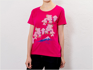 北斎Tシャツ 富士桜 牡丹（男女兼用）☆日本土産（みやげ）や記念品に