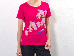 北斎Ｔシャツ　富士桜（男女兼用）★日本土産（みやげ）や記念品に！英語説明書つき