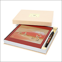 蒔絵 紅富士 ステーショナリー2点セット(マウスパッド・ボールペン)